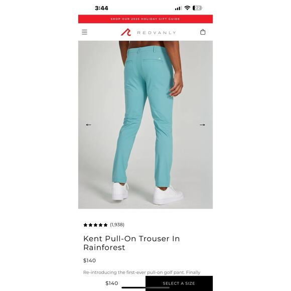 REDVANLY Kent Pull On Pant/Trouser Sz L Men Performance Golf Canal Blue NWT - Picture 3 of 5